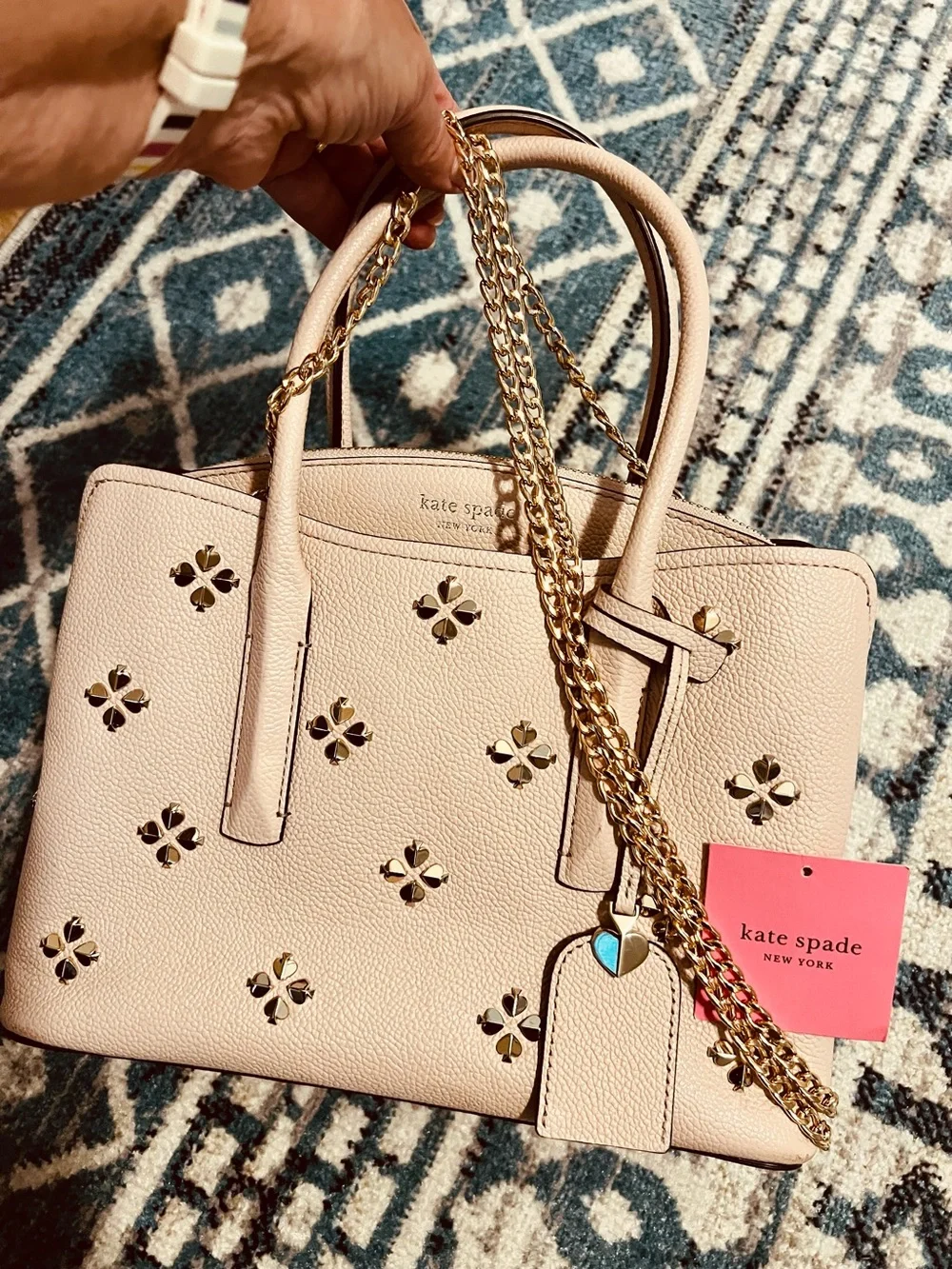 kate spade Blush Pink Margaux Leather Satchel with Gold Chain